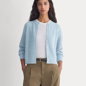 Ribbed Cropped Cardigan in Alpaca | Cashmere Blue