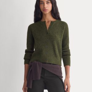 Ribbed Cropped Cardigan in Alpaca | Dark Forest