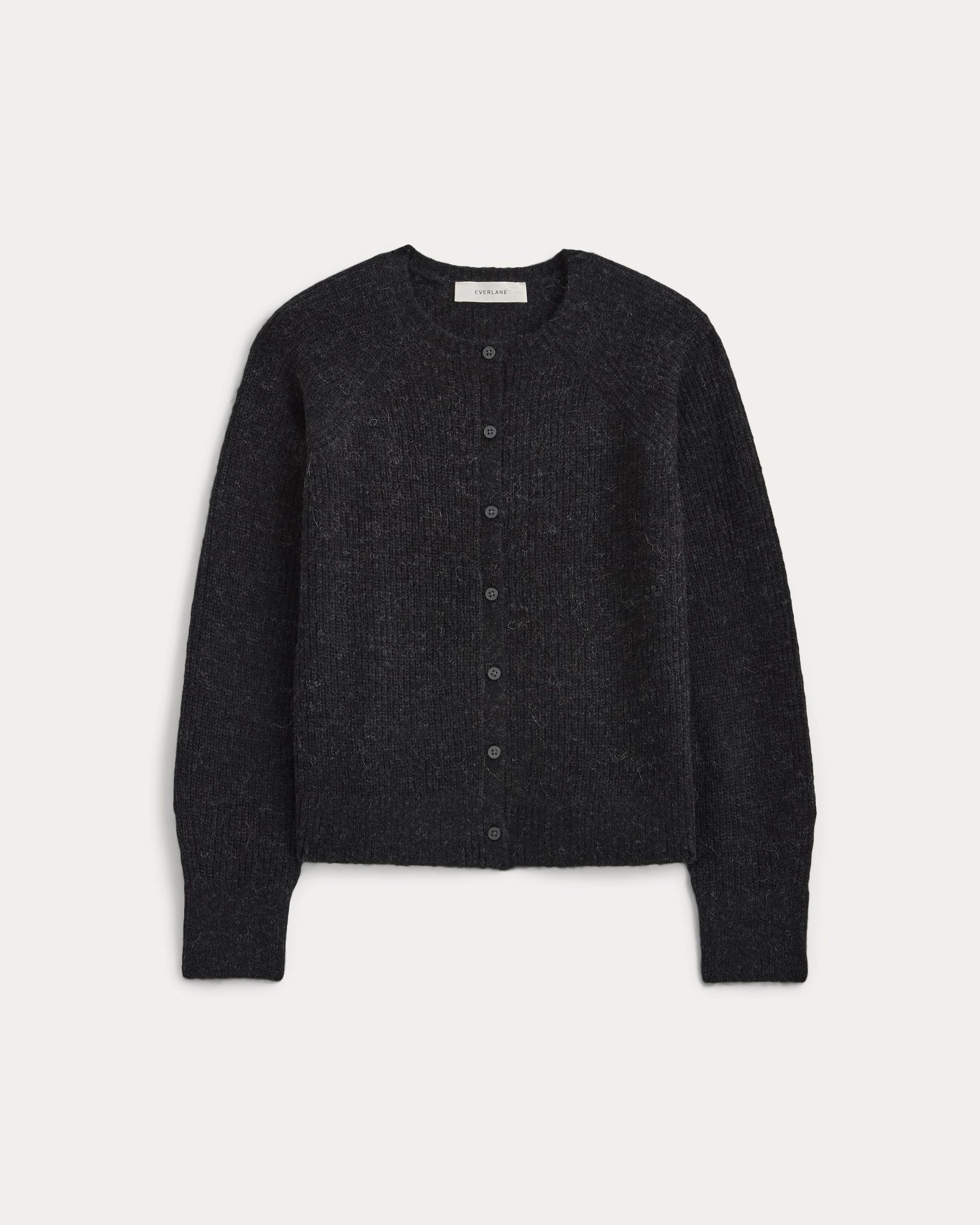 Ribbed Cropped Cardigan in Alpaca | Heathered Black